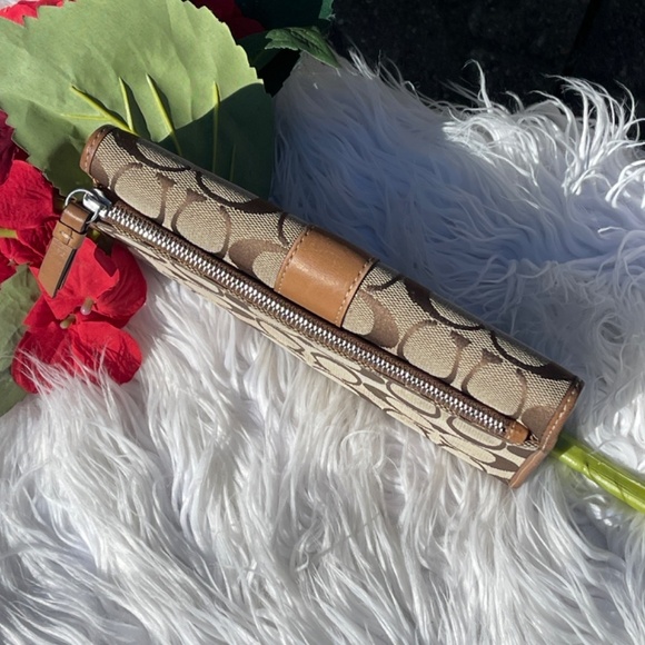 Coach Long Envelope Wallet Canvas Khaki Brown Tan Leather Inside - Picture 3 of 7